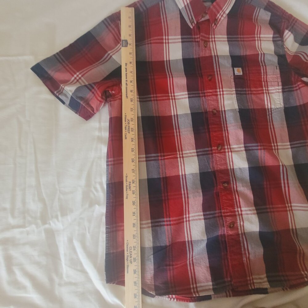 Carhartt Red White Blue Mens Plaid Short Sleeve Shirt Size L - Picture 10 of 15